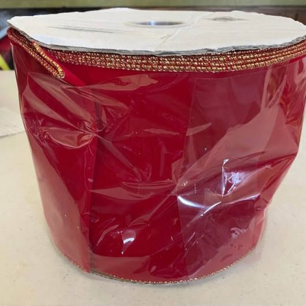 New Red Velvet Gold Trim Ribbon Decoration Floral Christmas Crafting Florist 6"